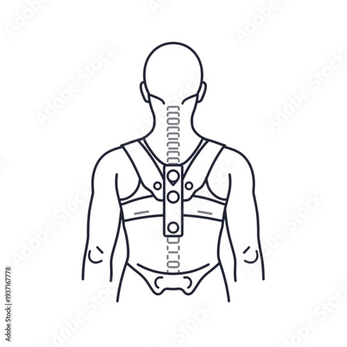 Spine Back Brace Orthopedic Support Line Art – Medical Posture Correction Illustration. Ai generated