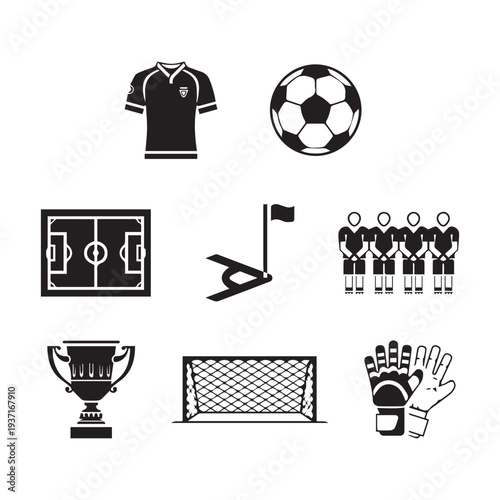 Icons set of soccer elements. Symbols for association football