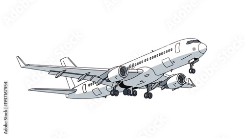 Commercial Airplane in Flight Mode Illustration from Side Viewpoint