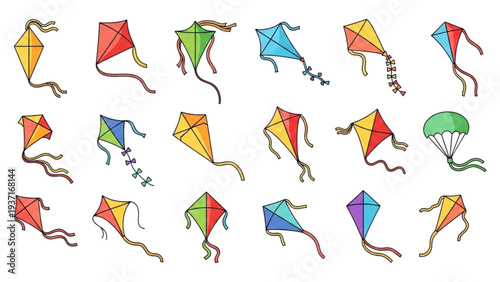 Collection of colorful kites flying in the sky