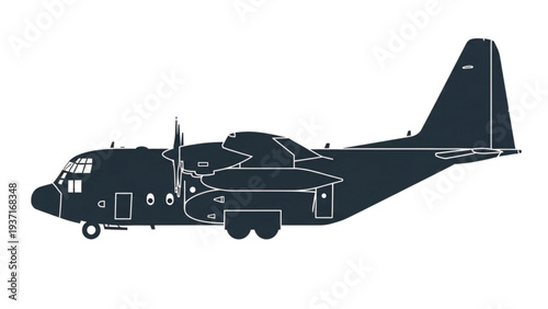 Military Aircraft Illustration Side View Transport Plane Aviation Vehicle