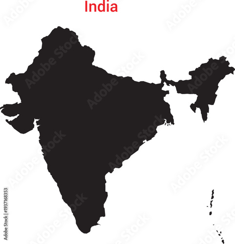 Black silhouette map of india on a for easy reference