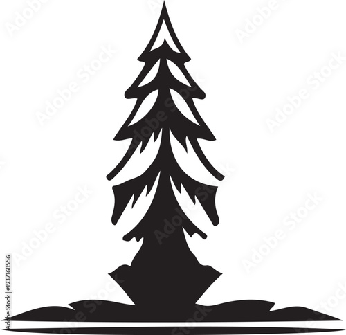 Elegant black silhouette of a towering evergreen tree, a versatile vector illustration ideal for nature-themed designs, perfectly suited for transparent backgrounds