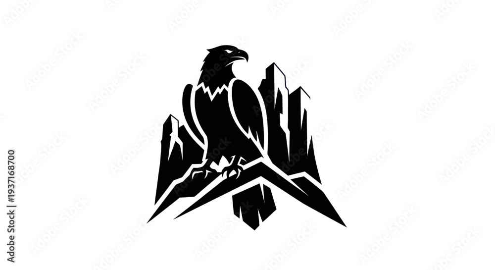Foto Eagle perched on mountain crest silhouette