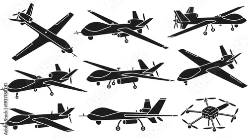 Collection of Various Drone Aircraft Designs and Models from Multiple Angles