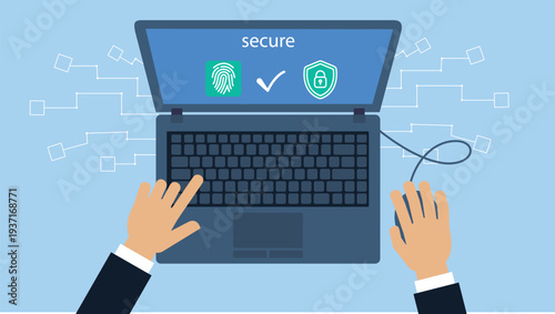 A cybersecurity analyst working on a laptop interface, screen displaying security alerts, system breach warnings, and secure notifications, highlighting vulnerabilities in the application program