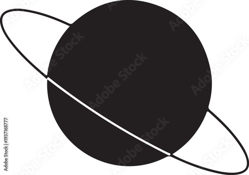 Clean vector silhouette icon of a cosmic ringed planet, resembling Saturn, perfect for space exploration, astronomy, and science graphic designs