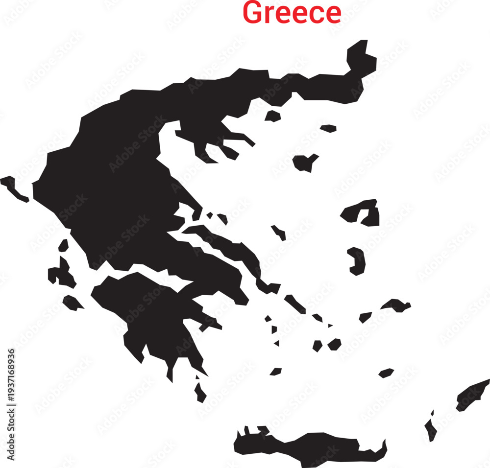 Obraz premium Black silhouette map of greece with red label