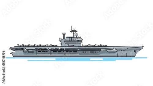 Aircraft Carrier Sailing Through Calm Waters Illustration Viewed from the Side
