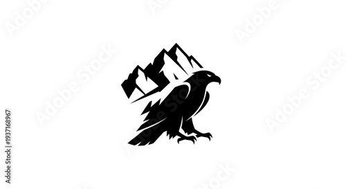 Eagle perched on mountain peak illustration