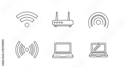 Various electronic devices connected to Wi-Fi networks in a modern environment viewed from directly above.