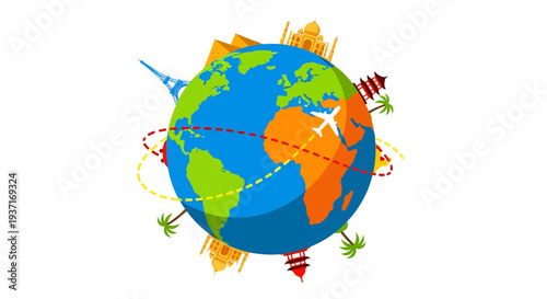 Global Transportation Network with Airplanes and Vehicles Surrounding the Earth