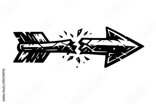 Two black arrows colliding and breaking apart on a white background, symbolizing conflict and opposition.