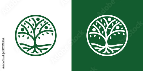 Elegant Tree of Life Logo Design with Green Color and Circle Shape.