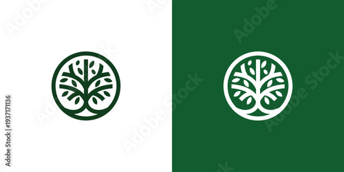 Tree logo design on white and green background nature concept.
