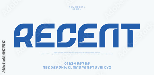 Blue Modern Typography Font Design with Numbers and Alphabet