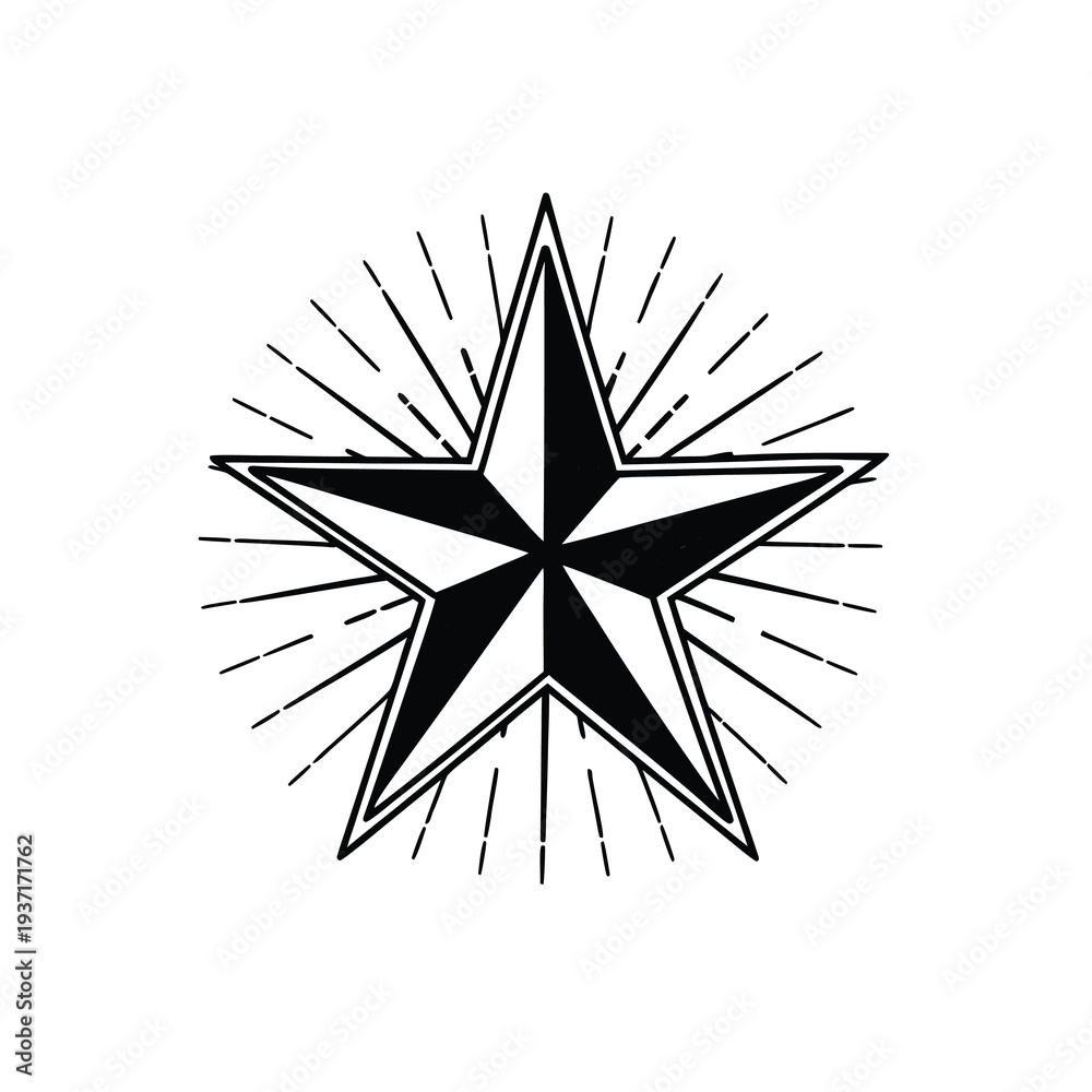 Obraz premium Five-pointed star with radiating lines, classic symbol of excellence and achievement