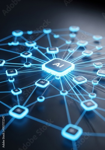 Glowing Blue AI Network Node Connections on Dark Futuristic