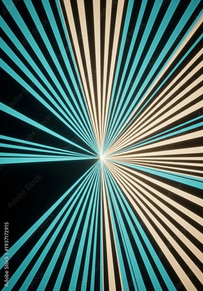 Obraz premium Bright Cyan And Yellow Rays Exploding From Center On Black Background