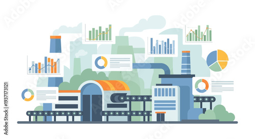 Industry 4.0 Data Analytics, Smart Factory Management, and Production Optimization Vector Illustration