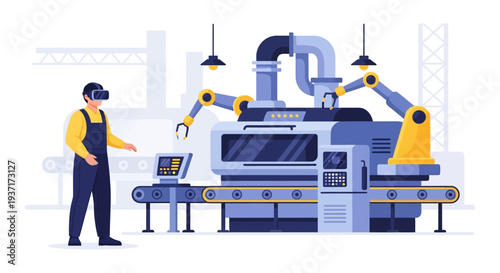 Industry 4.0: Virtual Reality Worker Controlling Automated Factory Machine with Robotic Arms