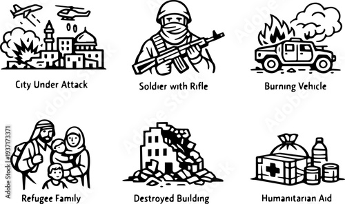 War conflict destruction refugee humanitarian crisis