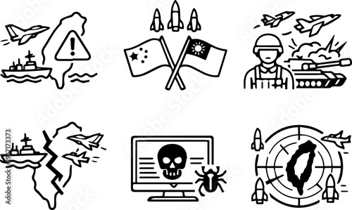 China Taiwan military tension conflict icons