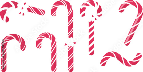 Christmas Candy Cane Collection with Different Shapes Holiday Sweet Vector Illustration Isolated on White Background