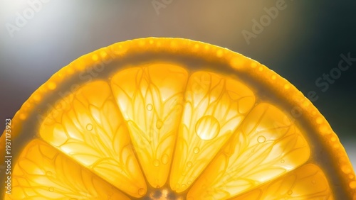 Close up of a vibrant orange citrus fruit slice in natural sunlight