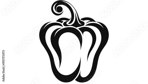 Bell Pepper Vegetable Black and White Illustration Icon