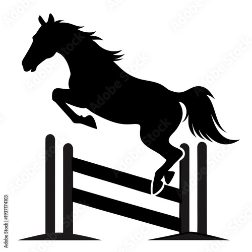 Jumping Horse Silhouette Over Obstacle Equestrian Sport Vector