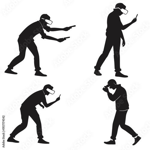 People Addicted to Smartphone Social Media Silhouette Illustration