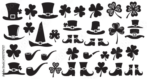 Saint patricks day leprechaun accessories set with hats shoes and pipesSaint patricks day leprechaun accessories set with hats shoes and pipes
