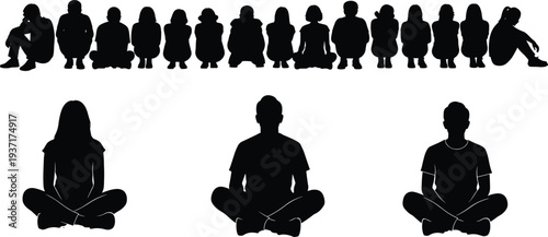 Diverse Group Of People Silhouettes Sitting And Standing In Various Poses vector illustration