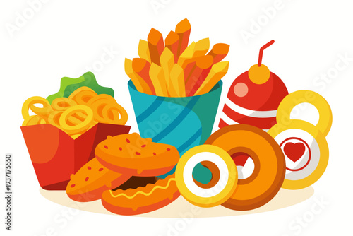 Fast Food Meal Set Cartoon Vector Illustration