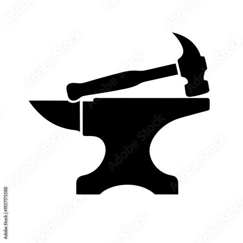 Blacksmith Hammer and Anvil Tool Silhouette Vector Illustration