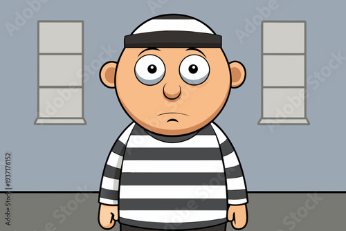 Cartoon Prisoner Character in Striped Uniform Vector Illustration