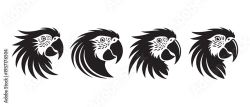 Macaw Parrot Heads Silhouette, Tribal Style Vector Graphics, Blue and Gold Parrot Faces, Simple Graphic Design.