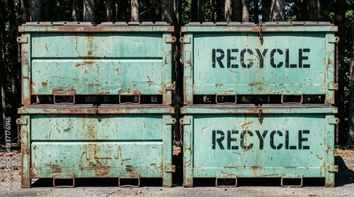 Stacked Rusty Industrial Recycling Bins