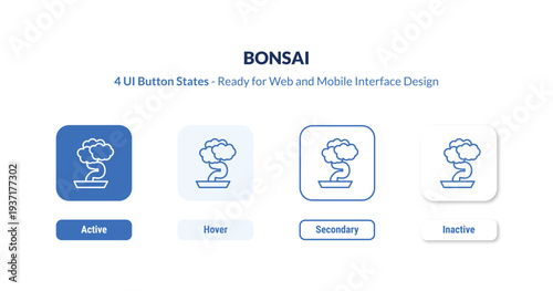 bonsai 4-state UI button. Outline icon kit from ecology collection. Thin linear bonsai, tree, plant editable vector. Minimal bonsai sign for web and mobile interface