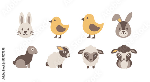 Collection of Cartoon Farm Animals and Birds.