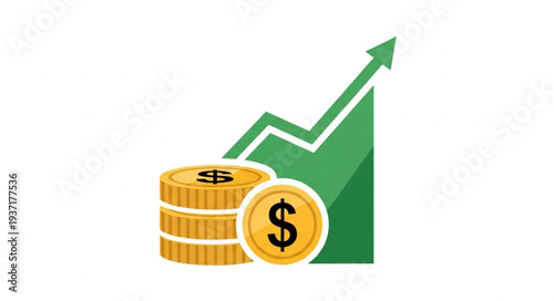 Financial Growth Concept with Coins and Upward Arrow.