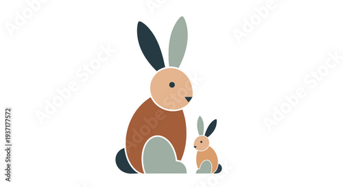 Mother Rabbit and Baby Cartoon Characters.