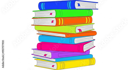 Colorful Stack of Books with Varied Sizes and Covers.