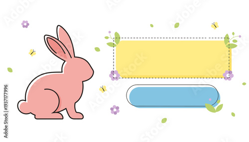 Pink Cartoon Rabbit Sitting Profile View.