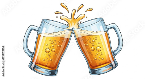 Two glasses of beer clinking together with a splash.
