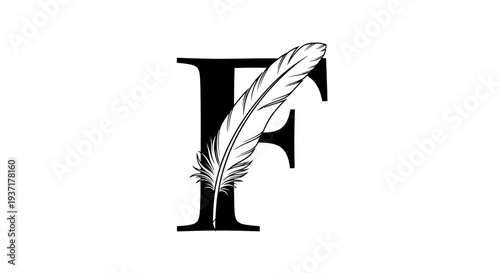 Elegant Feather Decorating a Classic Serif Letter F
