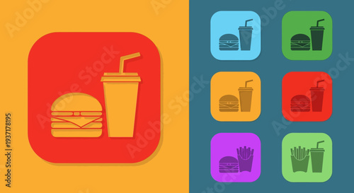 Fast Food Icons: Burger, Fries, and Drink Set