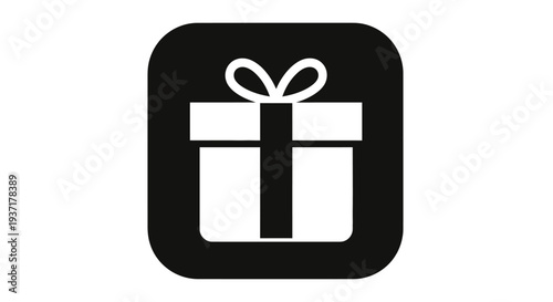 Gift Box Icon - Simple White Present Symbol on Black Rounded Square Background
