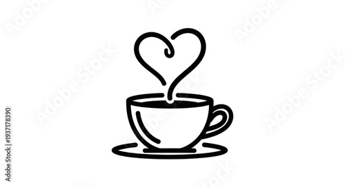 Cup of coffee with steam forming a heart shape.